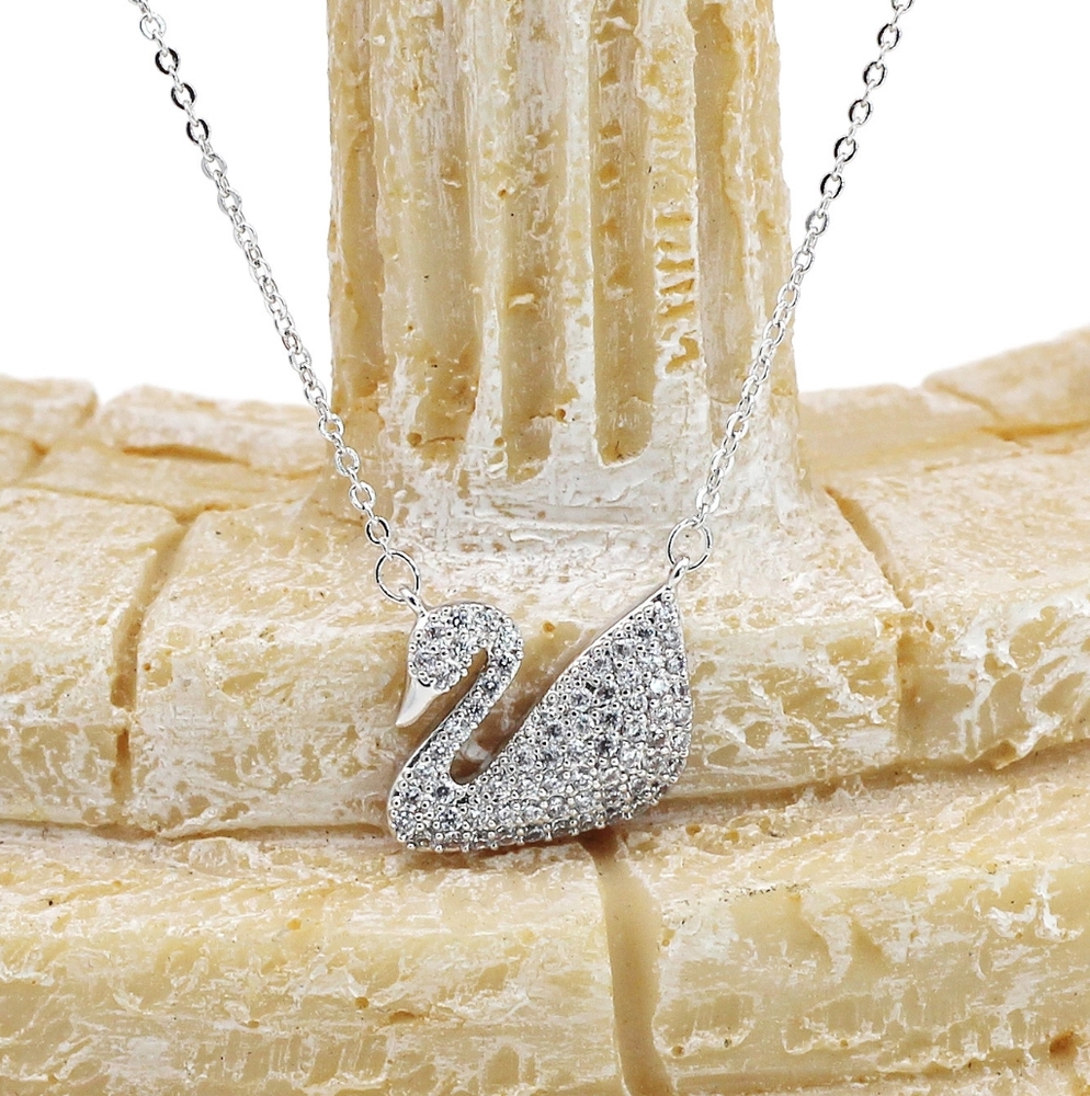 Sterling silver single swan crystal necklace